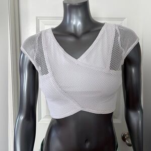 Vintage Y2K BEBE Mesh Cross Front Short Sleeve Crop Top- Medium